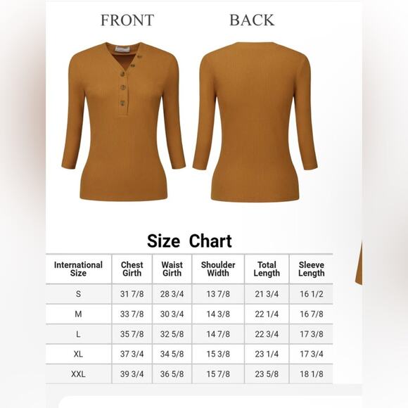 NWT Hobemty Golden Brown Button V-Neck 3/4 Sleeve Knit Top - Large - Picture 3 of 9